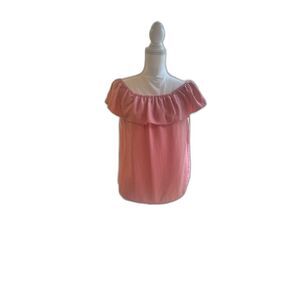 Nine West Women's Pink Top Sz S Off the Shoulder Peasant Ruffle Blouse EUC